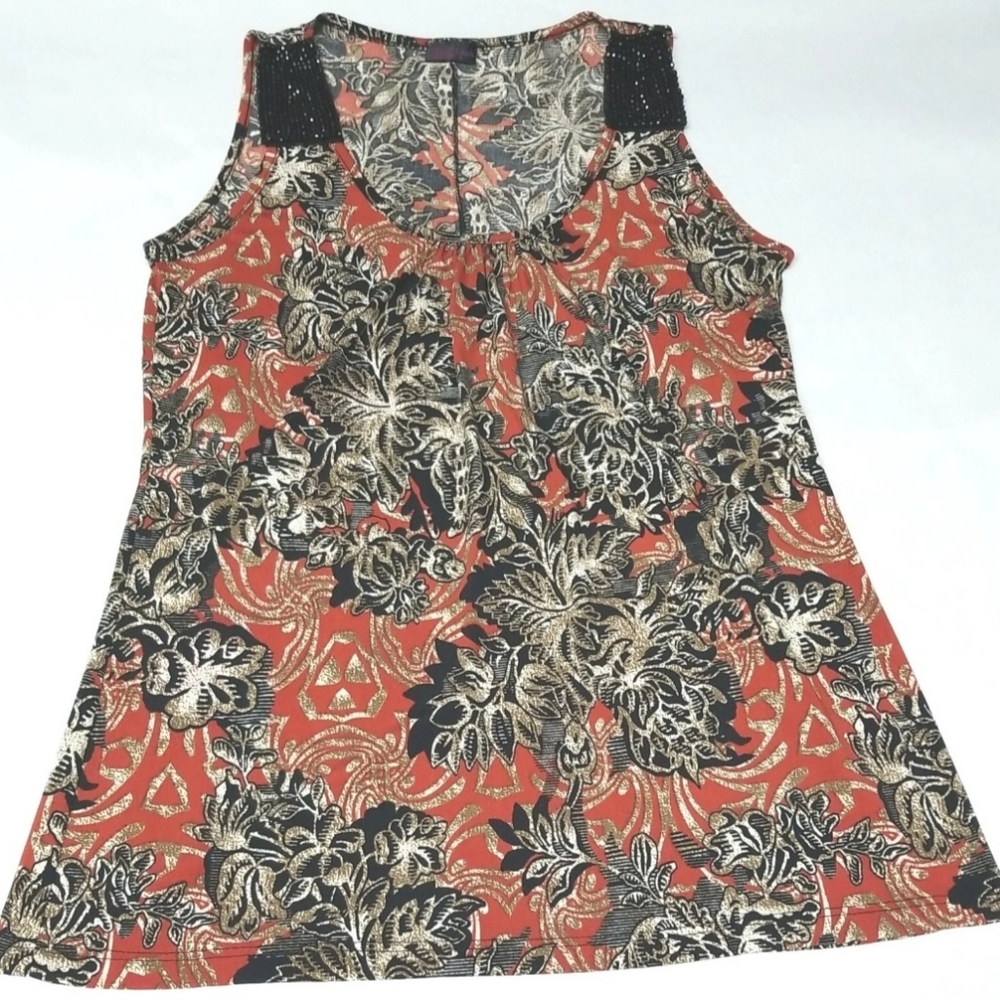 Women's Agenda Floral Top Blouse Sleeveless, Beaded Size See Description